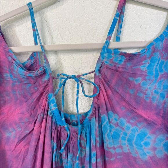 Sacred Threads Dress Women Medium Cold Shoulder Tie Dye Rayon Tunic Coverup Boho - Picture 7 of 11